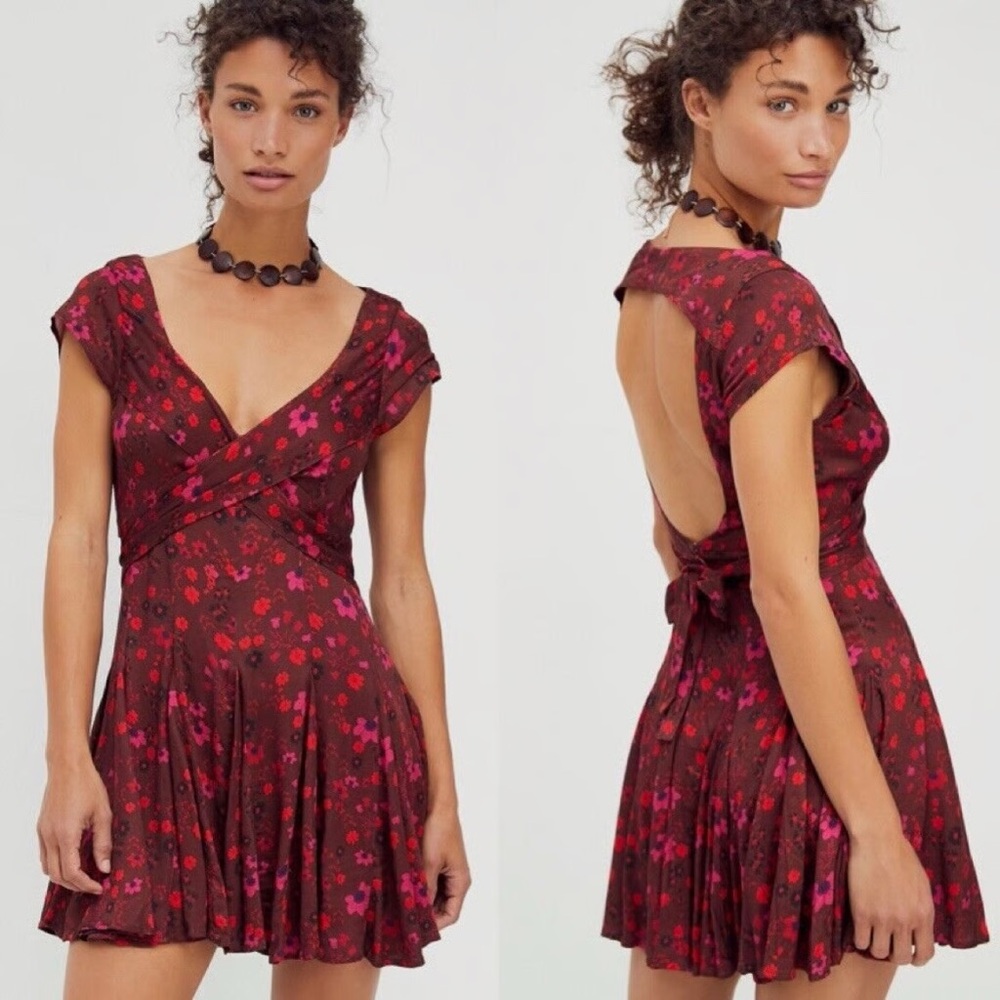 Free People It Takes Two Wrap Dress, Plum Multi Floral, Size XS